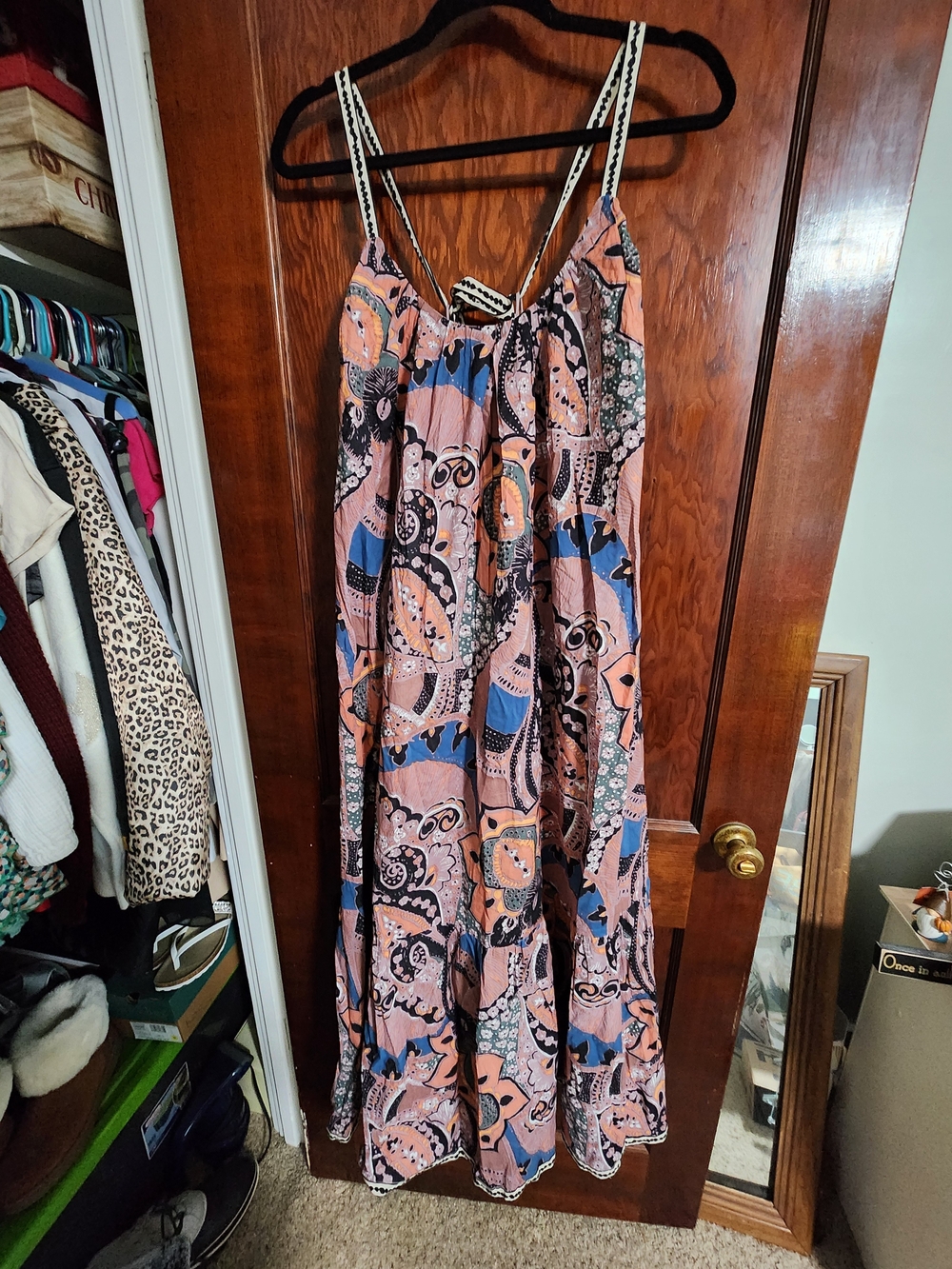 Cleobella Woodblock Print Tiered Maxi Dress Small NWOT Boho Cotton Cross Back